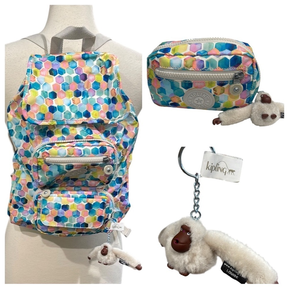 NWT Kipling Travel Backpack Multi Color Hexagon Print